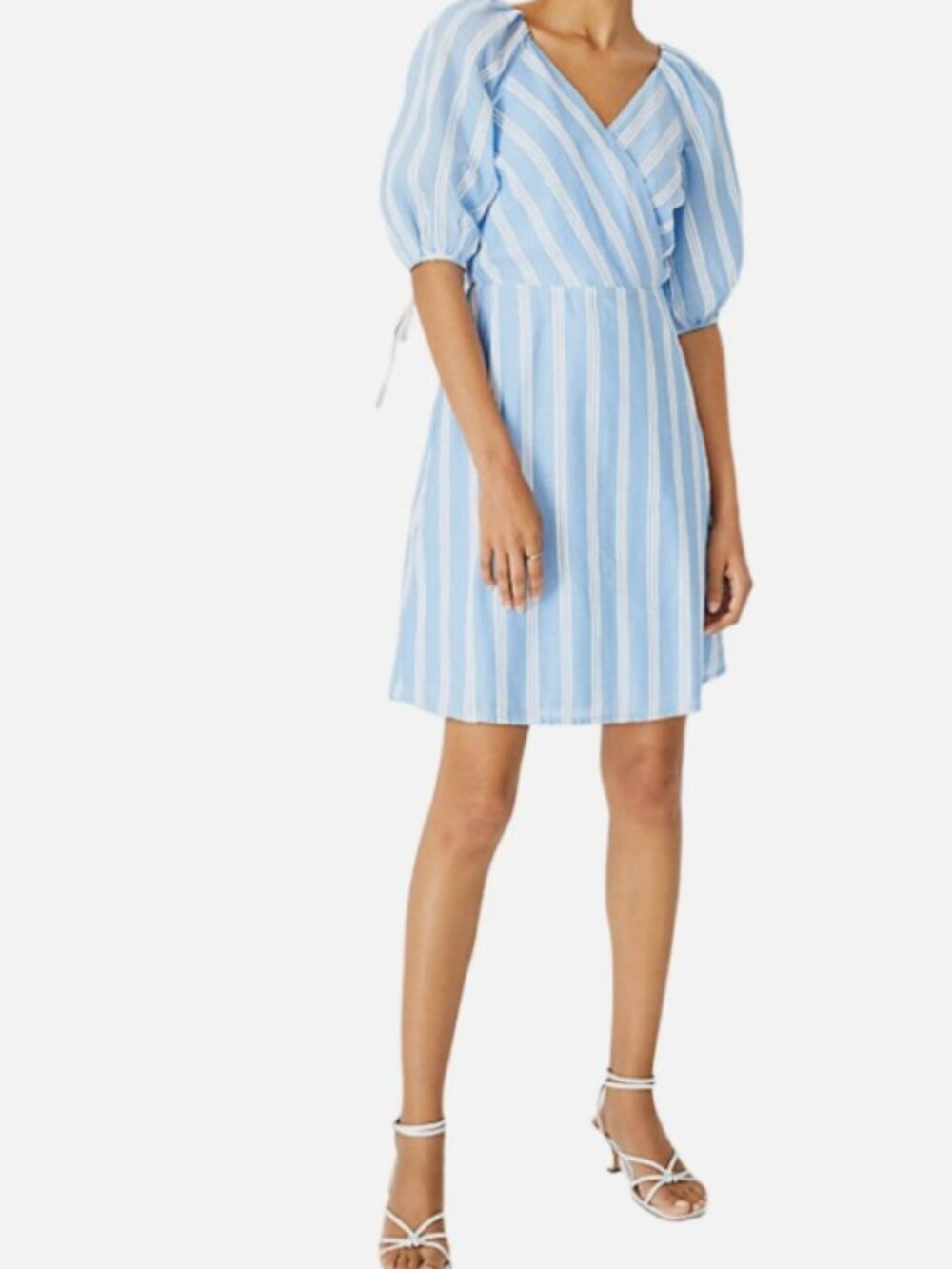 Ann Taylor Blue & White Striped Cotton Dress Size 4 Fully Lined